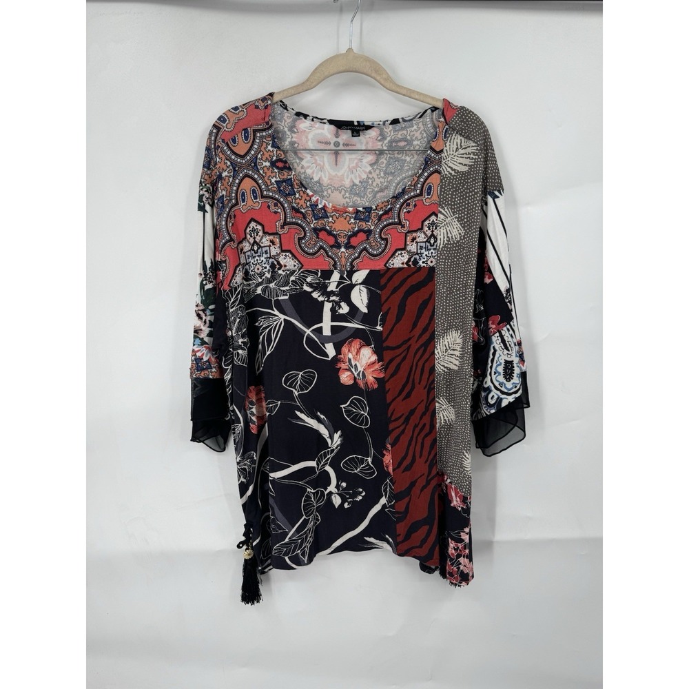 John Mark‎ Eclectic Dark Floral Bohemian Blouse Women L Black Fairy Grunge Boho